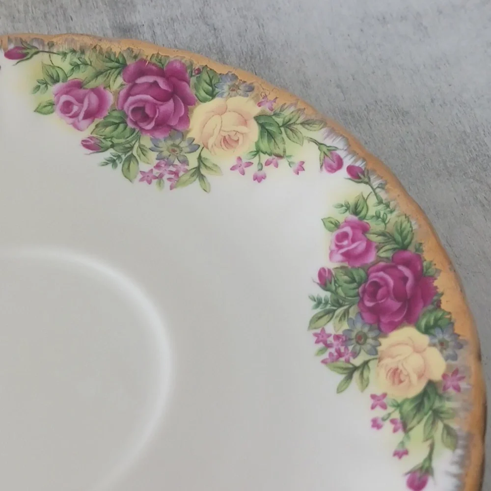 Set of Tea Cup and Saucer Roses Fine Porcelain RUI Handmade in P.R.C Original